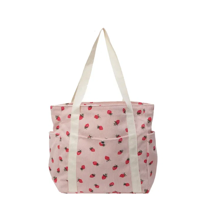 Color: black - Strawberries Corduroy Handbag Sweet Women's Bag Fashionable Versatile Shoulder Bag Beautiful Simple Commuter Women's Tote Bags