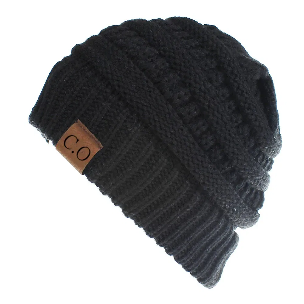 Color: Black - New Lady Knitted Hats for Women Girls Skiing Baseball Cap Openings Horsetail Hat