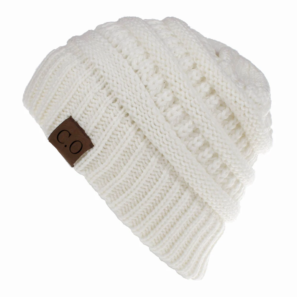 Color: Black - New Lady Knitted Hats for Women Girls Skiing Baseball Cap Openings Horsetail Hat