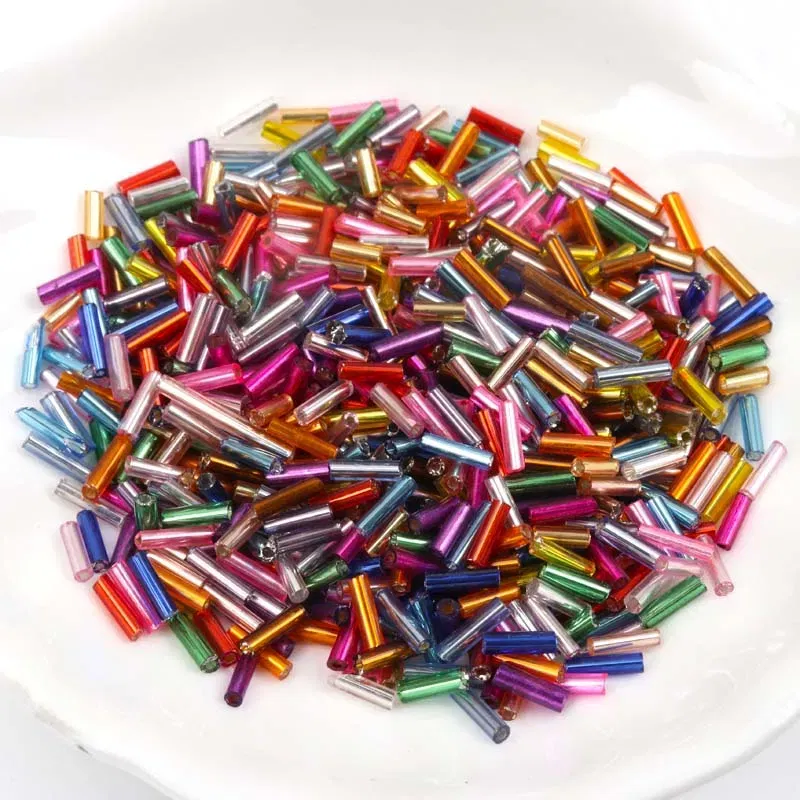 Color: green - Tube LINED Glass Czech Seed Spacer beads For jewelry handmade DIY Wholesale 17 colors 2x6mm 300pcs