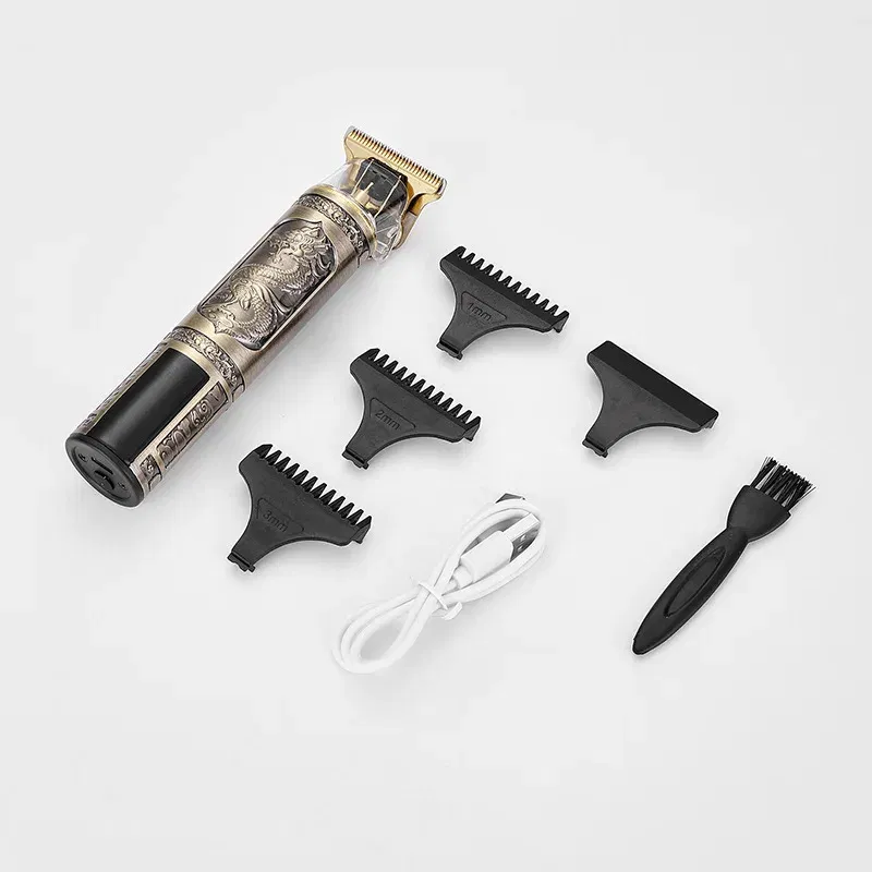 Color: Orange - T9 Hair Clipper Electric Clipper Hairdressing USB Electric Three-speed Speed Adjustment Large-screen Power Display Metal Shaver
