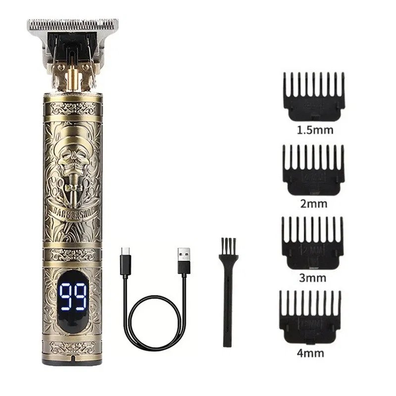 Color: Orange - T9 Hair Clipper Electric Clipper Hairdressing USB Electric Three-speed Speed Adjustment Large-screen Power Display Metal Shaver