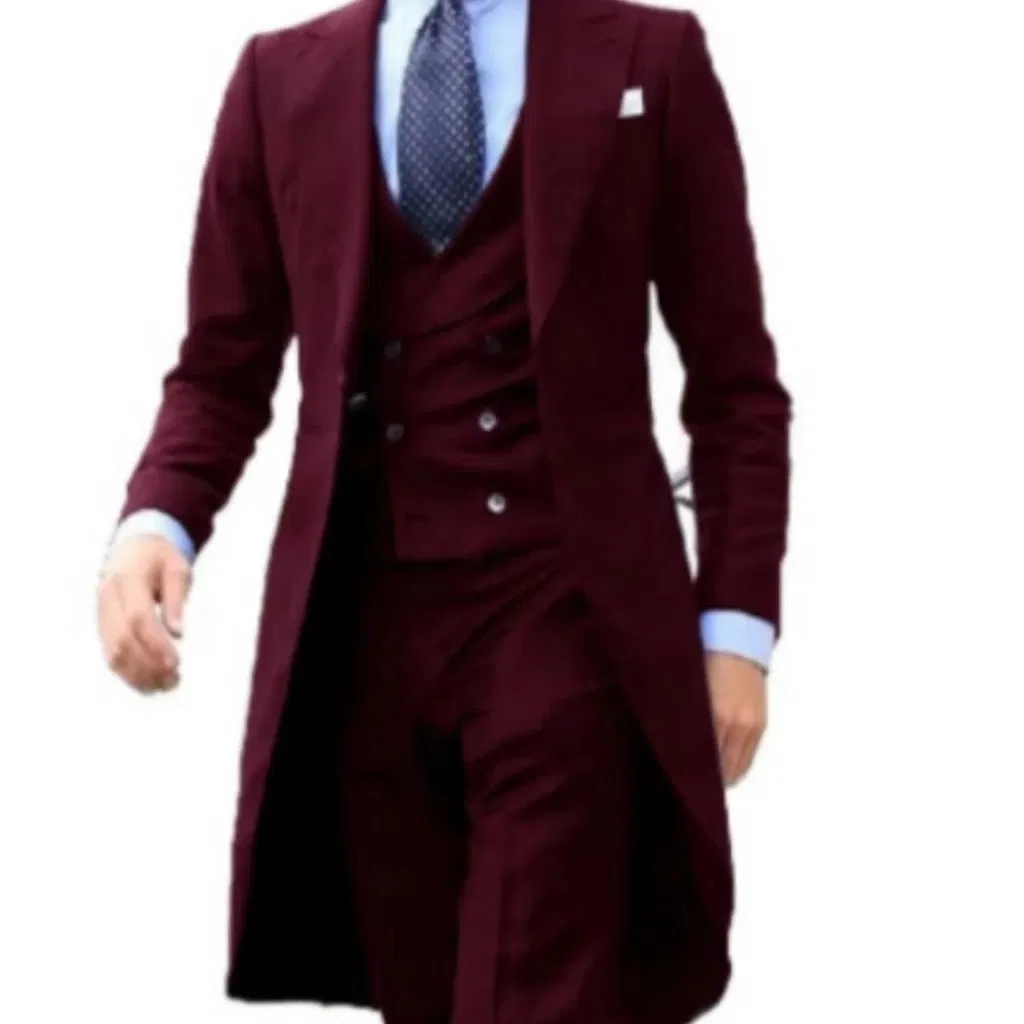 Color: ROYAL BLUE, Size: 5XL - Elegant man suit Slim Fit Suit Luxury Formal Tuxedos Wedding 3 Pieces Blazer Vest Pants Set Long Tail Coat One Button Custom