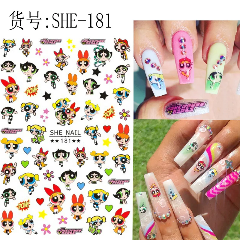 Color: Light Khaki - 1PCS Big Eyes Girl 3D Adhesive Nail Art Sticker Pikachu Lilo and Stitch Cartoon Nail Sticker Nail Decal Nail Art Decoration