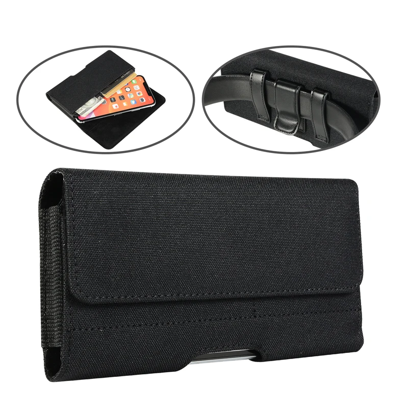 Color: Beige - Universal Casual Phone Pouch Waist Bag For iPhone Samsung Google Smart Phone Case Belt Clip Holster Oxford Cloth Bag Flip Cover