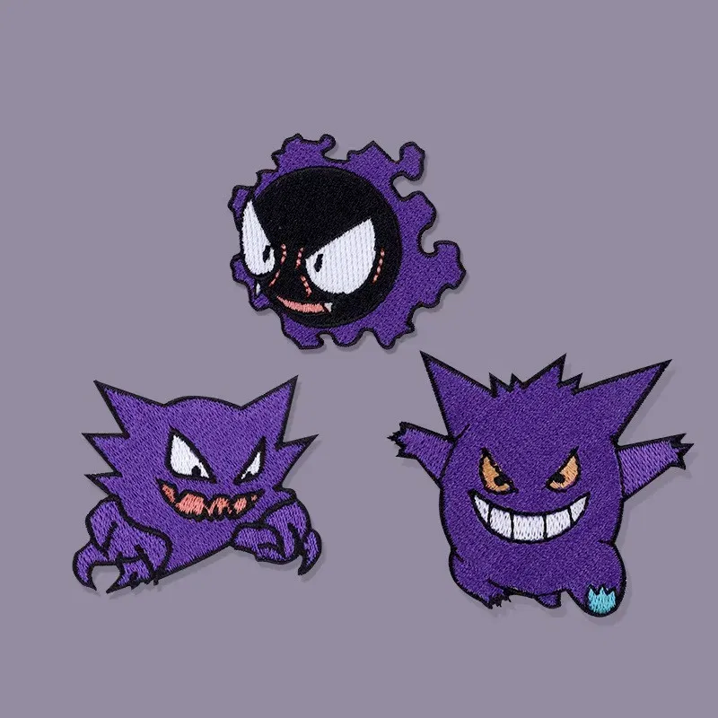 Color: black - Original Pokemon 3 style Gengar Patch DIY Badge Cloth Patch Embroidery Clothing bag sticker Down Jacket Denim Xmas Gift