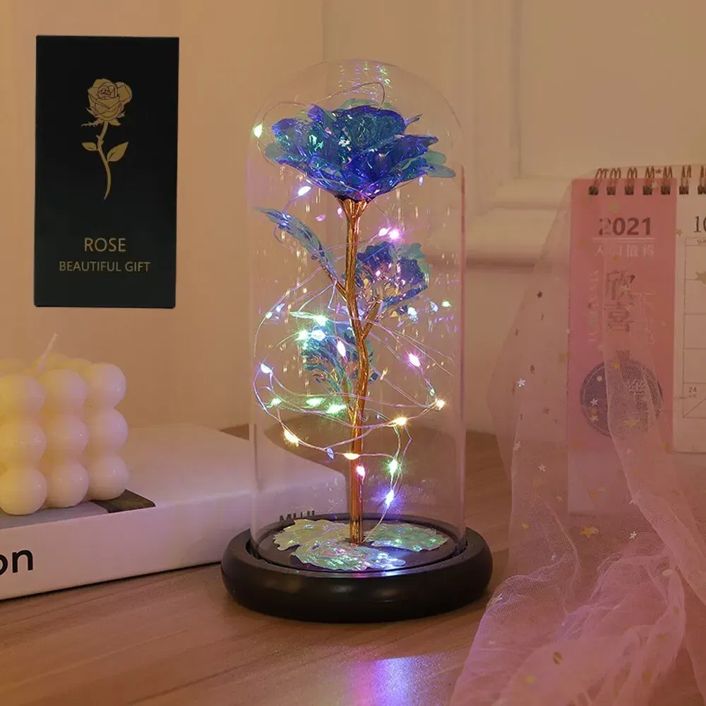 Color: Brown - 1pc Hot LED Enchanted Galaxy Rose Eternal Beauty Rose With Fairy Lights in Dome for Valentine's Day Wedding Party Mother's Day