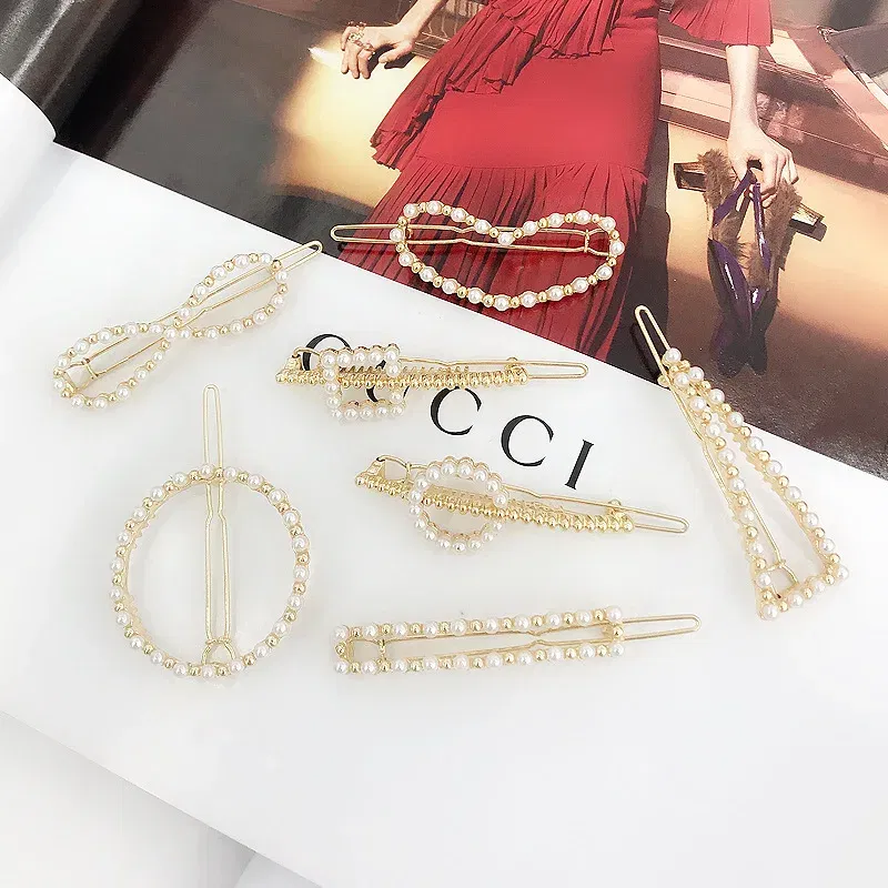 Color: army green - 2019 New Fashion geometric Pearl rhinestone hairpin ball side clip Accessories For Women Girls Hairgrip Hairclip Headwear