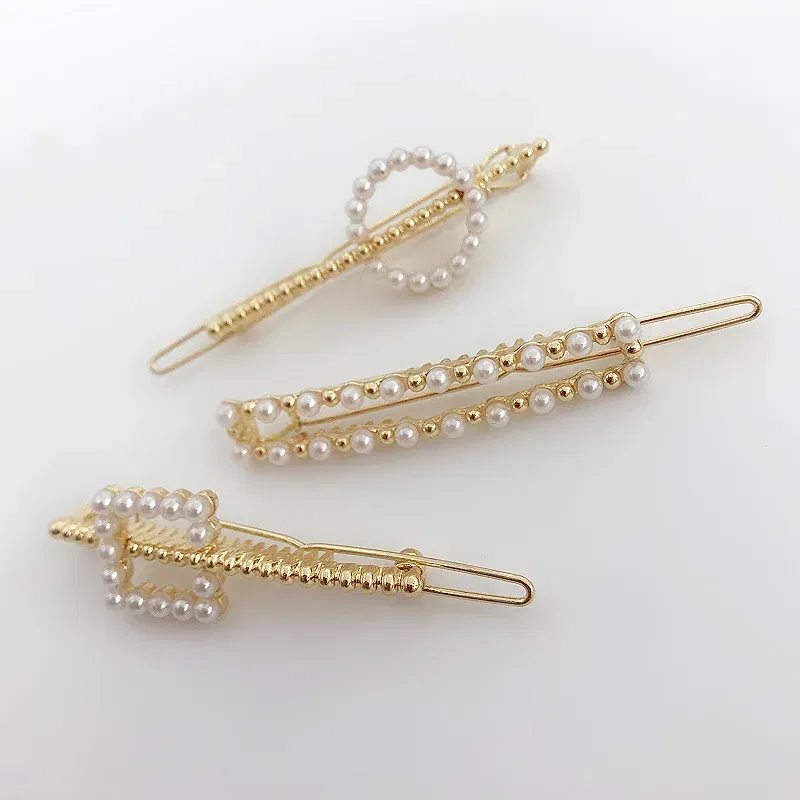 Color: army green - 2019 New Fashion geometric Pearl rhinestone hairpin ball side clip Accessories For Women Girls Hairgrip Hairclip Headwear