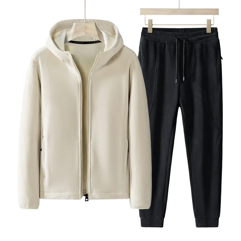 Color: black, Size: XL - Plus Size 7xl 8xl Men's 2pcs Tracksuit Sets Winter Warm Polar Fleece Liner Jacket+pants Set Men Casual Thick Sportswear Clothes