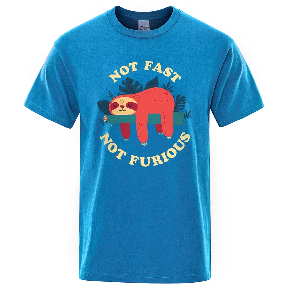 Color: Pink, Size: XL - Not Fast Not Furious Sloth Cute Print Men Tee Shirts Breathable Cotton Tops Street Fashion T-shirt Women Casual Summer T Shirts