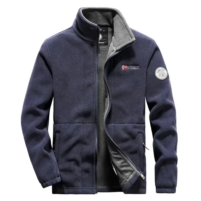 Color: Beige, Size: L - Men Fleece Jacket Pockets Thicken Polar Norway Ski Jackets Cold-proof Overcoat Plus Size Outwear Autumn Winter Casual Warm Coat