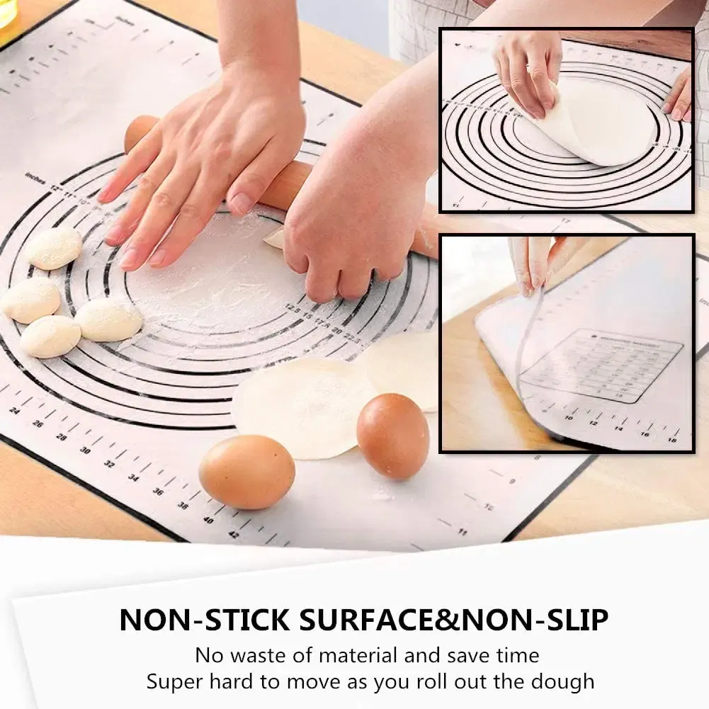 Color: Pink, Size: L - Large Size Silicone Kneading Pad Non-Stick Surface Rolling Dough Mat With Scale Kitchen Cooking Pastry Sheet Oven Liner Bakeware