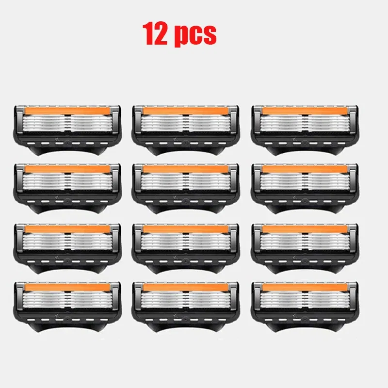 Color: SKY BLUE - 4/12/24 Pcs 5-layer Men's Razor Fusion Pro Power Shaving Shaver Male Face Beard Hair Trimmer 5 Layer Blades Replacement Refills