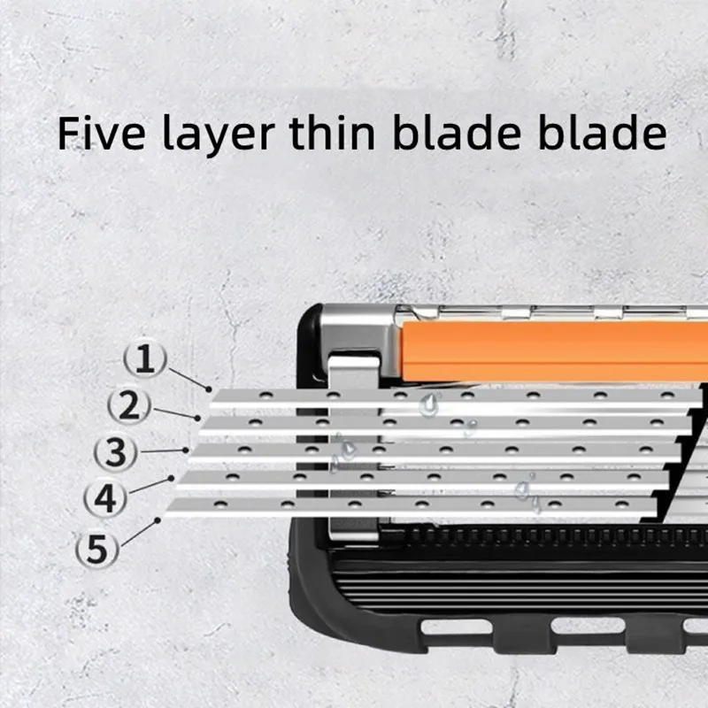Color: SKY BLUE - 4/12/24 Pcs 5-layer Men's Razor Fusion Pro Power Shaving Shaver Male Face Beard Hair Trimmer 5 Layer Blades Replacement Refills
