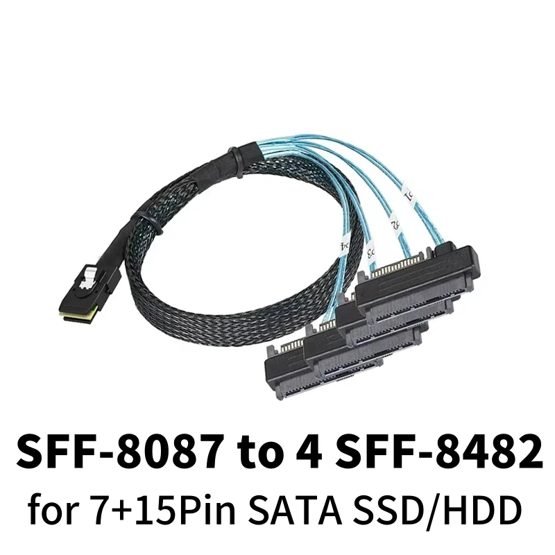 Color: Pink, Cable length: 1m - 0.5M 1M Mini SAS HD SFF-8643 SFF-8087 to SFF-8482 29Pin with 15Pin Power Connector 4xSATA Cable for Hard Drive Controller Server