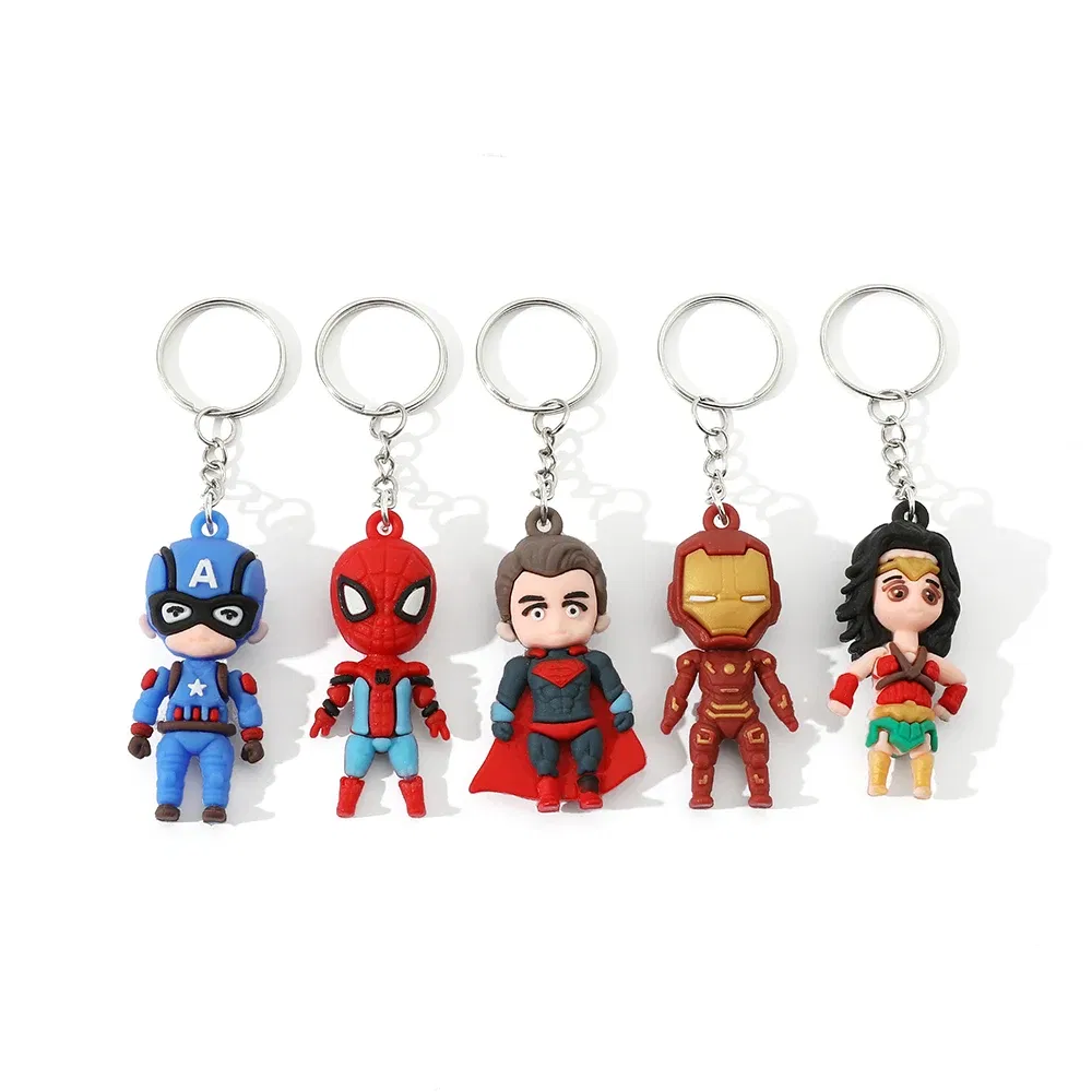 Color: black, Ships From: CHINA - Marvel Superhero Keychain Avengers Cartoon Doll Iron Man Spiderman Keyrings for Backpack Accessories Key Holder Kid Gift