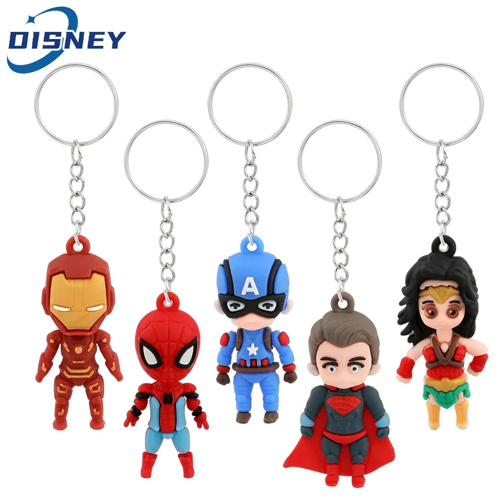 Color: black, Ships From: CHINA - Marvel Superhero Keychain Avengers Cartoon Doll Iron Man Spiderman Keyrings for Backpack Accessories Key Holder Kid Gift