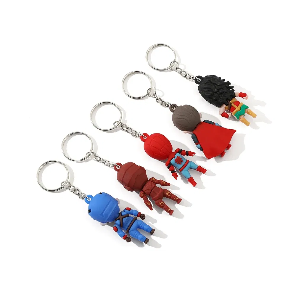 Color: black, Ships From: CHINA - Marvel Superhero Keychain Avengers Cartoon Doll Iron Man Spiderman Keyrings for Backpack Accessories Key Holder Kid Gift