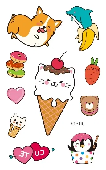 Color: wine red - Cartoon Animal Waterproof Temporary Tattoo Cute Pet Cats and Dogs Tattoo Stickers Children Boy Girl Fake Body Art Flash Tatoo