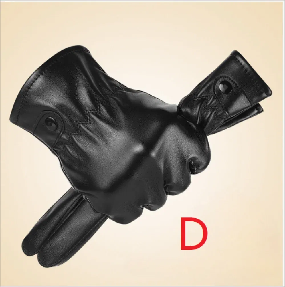 Color: black - Winter Fashion Black PU Leather Gloves Male Thin Style Driving Leather Men Gloves Non-Slip Full Fingers Palm Touchscreen
