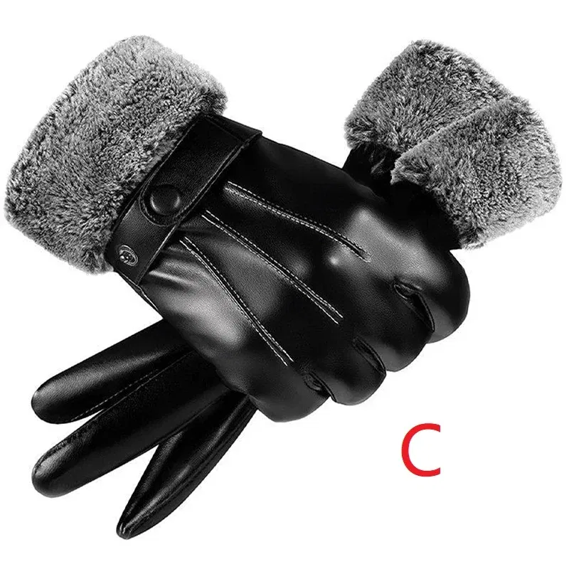 Color: black - Winter Fashion Black PU Leather Gloves Male Thin Style Driving Leather Men Gloves Non-Slip Full Fingers Palm Touchscreen
