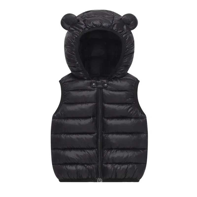 Color: black, Kid Size: 3T - Baby Boys Girl Warm Down Vest Toddler Cotton Waistcoat Children Autumn and Winter Clothes Kids Hooded Jackets 1-6 Years Old