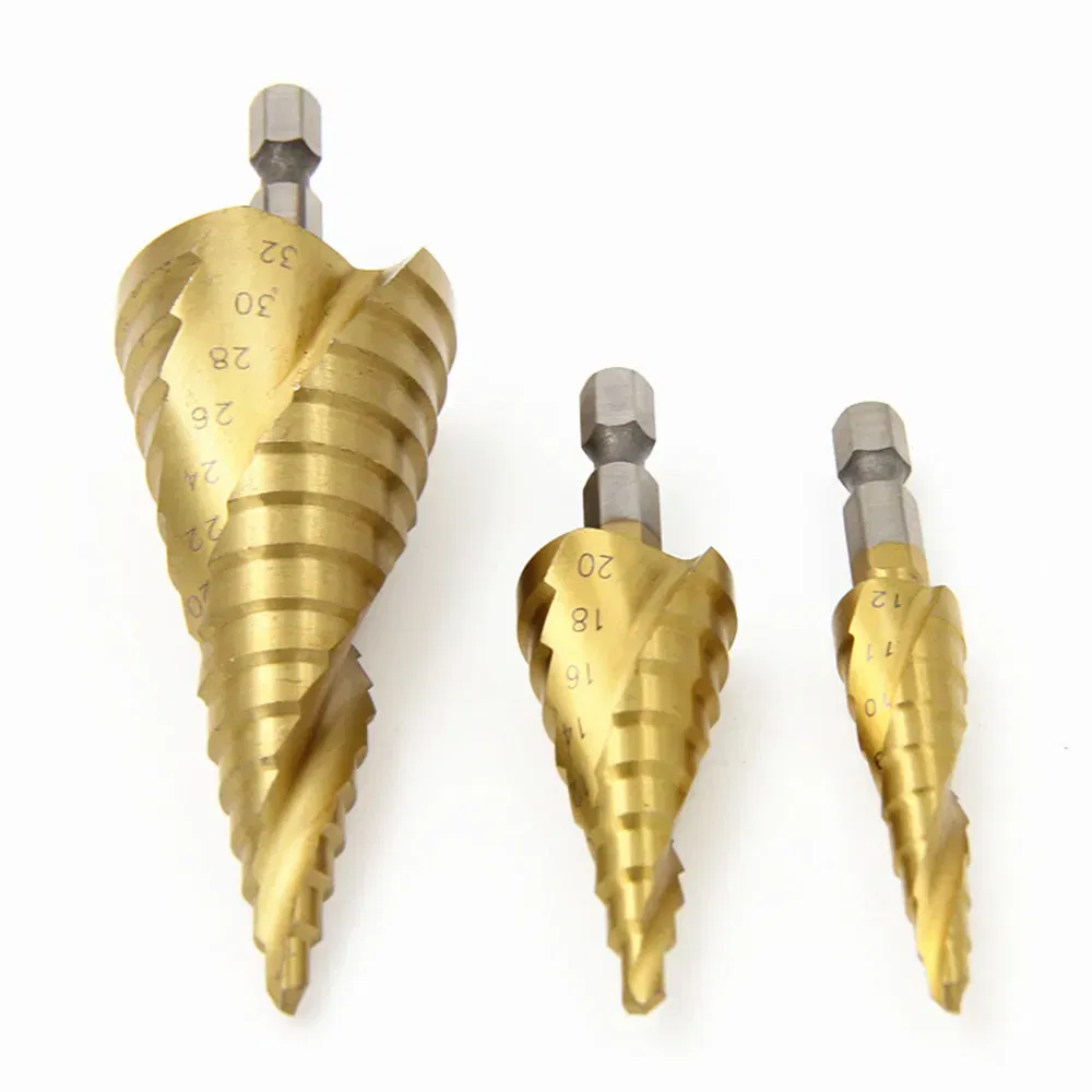 Color: Orange - 3pcs Spiral Grooved Drill Bits 3-12 4-12 4-20 Drilling Power Tool Metal Stainless Steel Wood Hole Cutter Cone Fast Drill Bit Set