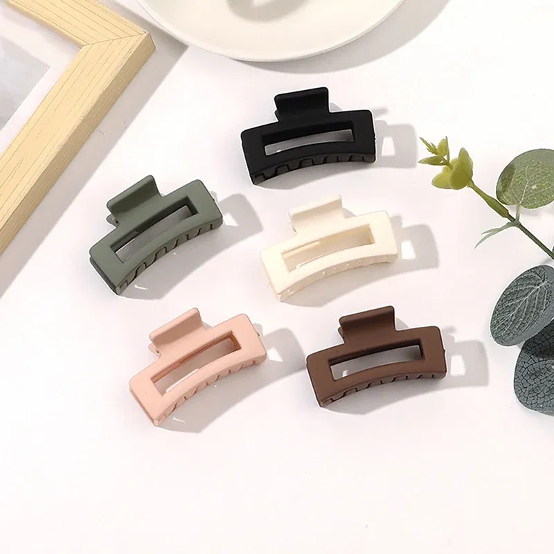 Color: Lavender - Wholesale 4.5cm Frosted Matte Mini Grab Clip Crab Hair Clips Women Hollow Square Hair Catches Ponytail Clip Bangs Clip Top Clips