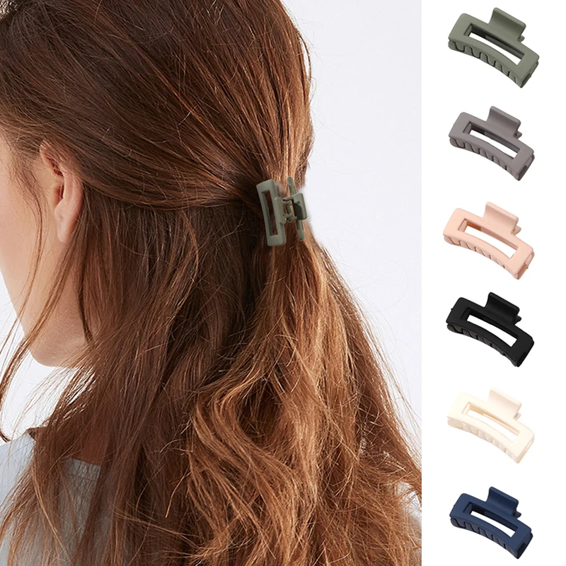 Color: Lavender - Wholesale 4.5cm Frosted Matte Mini Grab Clip Crab Hair Clips Women Hollow Square Hair Catches Ponytail Clip Bangs Clip Top Clips