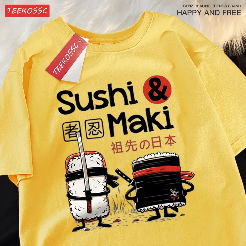 Color: Dark Grey, Size: M - Theduc Sushi And Sushi Printing Men Women Tshirt Cotton T-Shirts Loose T Shirt Crewneck Loose Tops Fashion Clothes Unisex