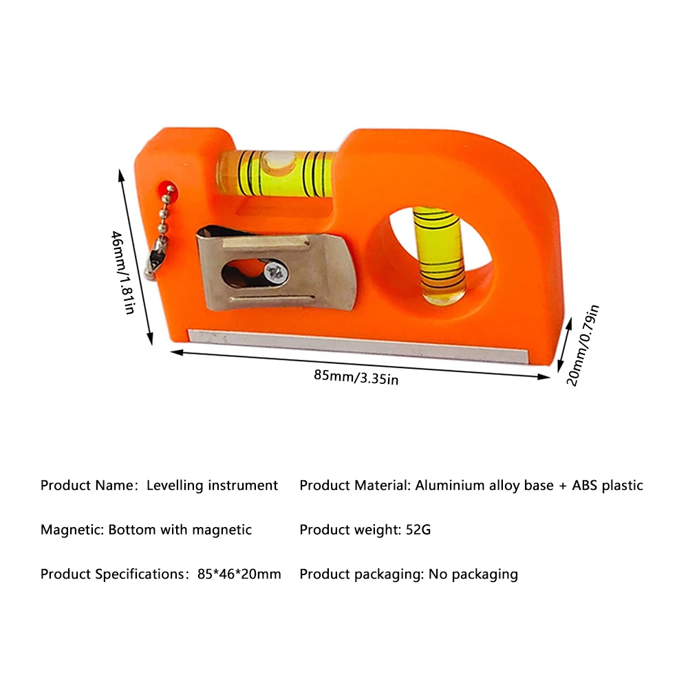 Color: Gold - Mini Pocket Level Bubble 2 Bubble Spirit Leveler With Metal Chain Hook Horizontal Ruler Portable Level Ruler Magnetic ABS Shell