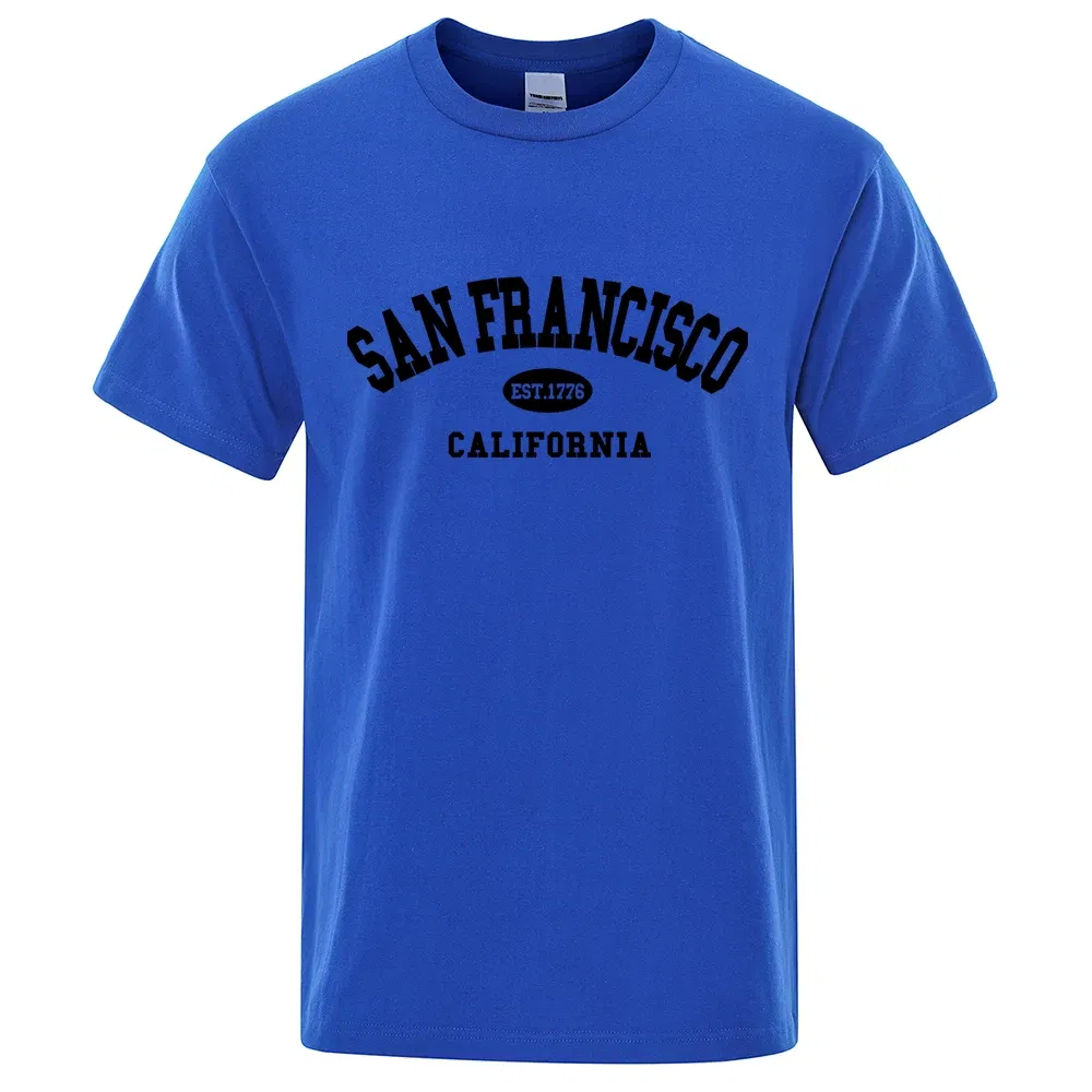 Color: black, Size: XL - Sanfrancisco Est.1776 California Letter T-Shirts Men Fashion Oversized Tops Summer Tshirt Loose Designer Luxury Tee Clothing