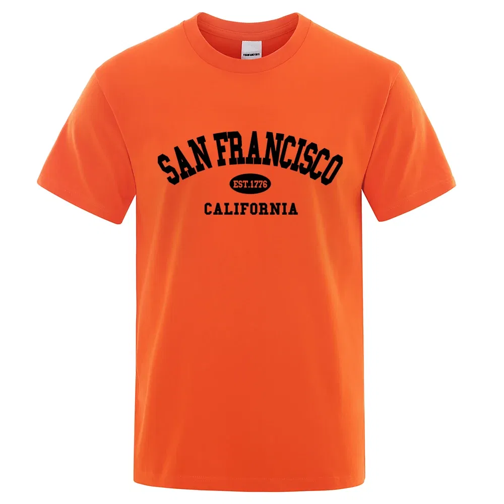 Color: black, Size: XL - Sanfrancisco Est.1776 California Letter T-Shirts Men Fashion Oversized Tops Summer Tshirt Loose Designer Luxury Tee Clothing