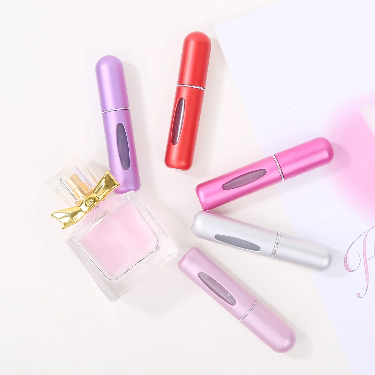 Color: Burgundy - 5ml Perfume Refill Bottle Portable Mini Refillable Spray Jar Scent Pump Empty Cosmetic Containers Atomizer for Travel Tool Hot