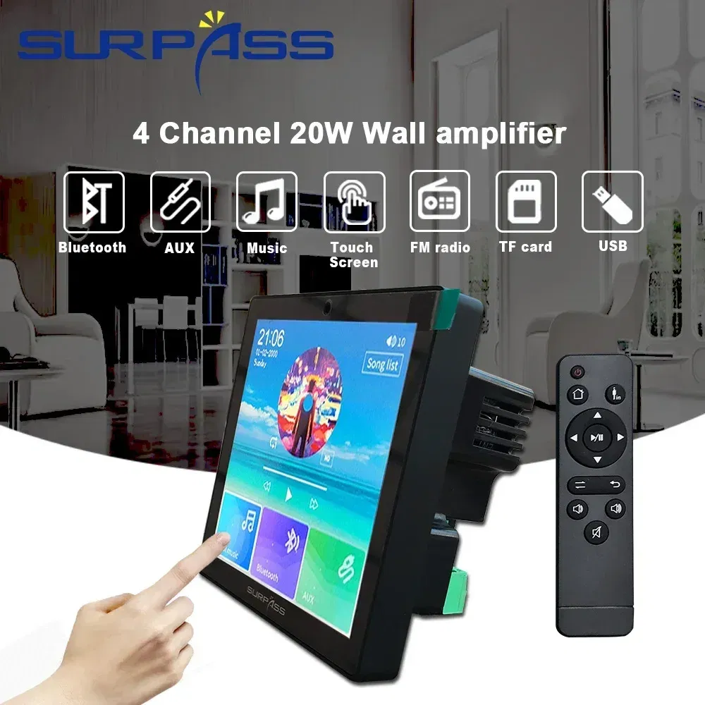 Ships From: CHINA, Color: Khaki - Smart Home Audio 4 Channel Wireless Bluetooth-compatible Wall Amplifier Mini Multifunction Stereo Board Hifi with Fm Radio
