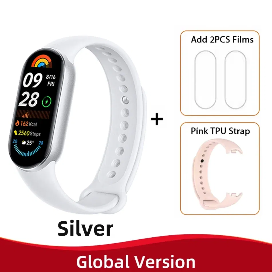 Color: Fluorescent Yellow, Ships From: CHINA - New! Global Version Xiaomi Band 9 Mi Smart Bracelet 9 Color AMOLED 1.62" Ultra 21 Days Battery Life Miband Wrist Watch Blood
