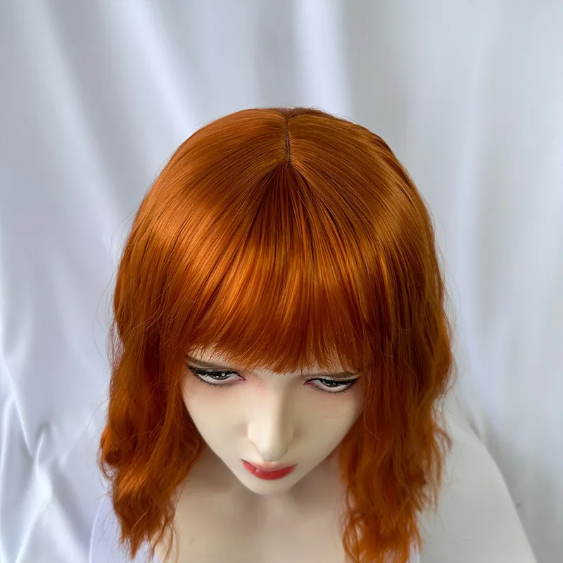 Color: #1B - Fashionable orange synthetic wig with Liu seawater ripple daily wear cosplay party high temperature silk wig full head cover