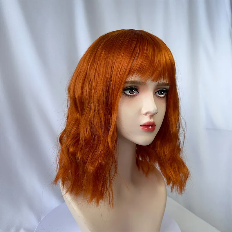 Color: #1B - Fashionable orange synthetic wig with Liu seawater ripple daily wear cosplay party high temperature silk wig full head cover