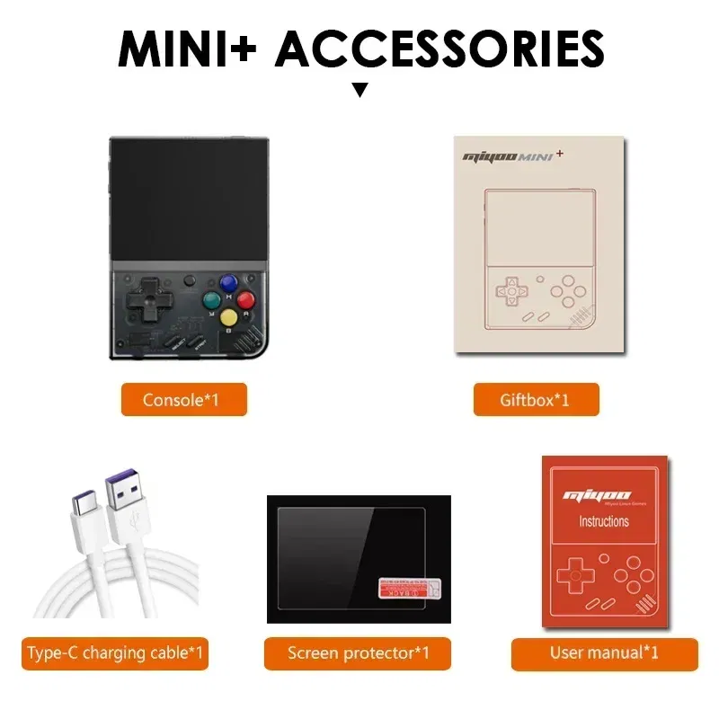 Color: Gold, Bundle: Bundle 1 - MIYOO Mini Plus Portable Retro Handheld Game Console V2 Mini+ IPS Screen Classic Video Game Console Linux System Children's Gift