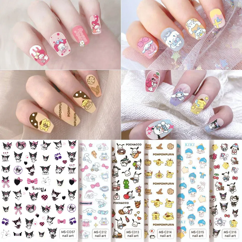 Color: Gold - 1PCS 3D Cute Chulomi Melody Hello Kitty Cartoon Stickers For Nails Nail Accessories Mickey Mouse Barbie Princess Nail Stickers