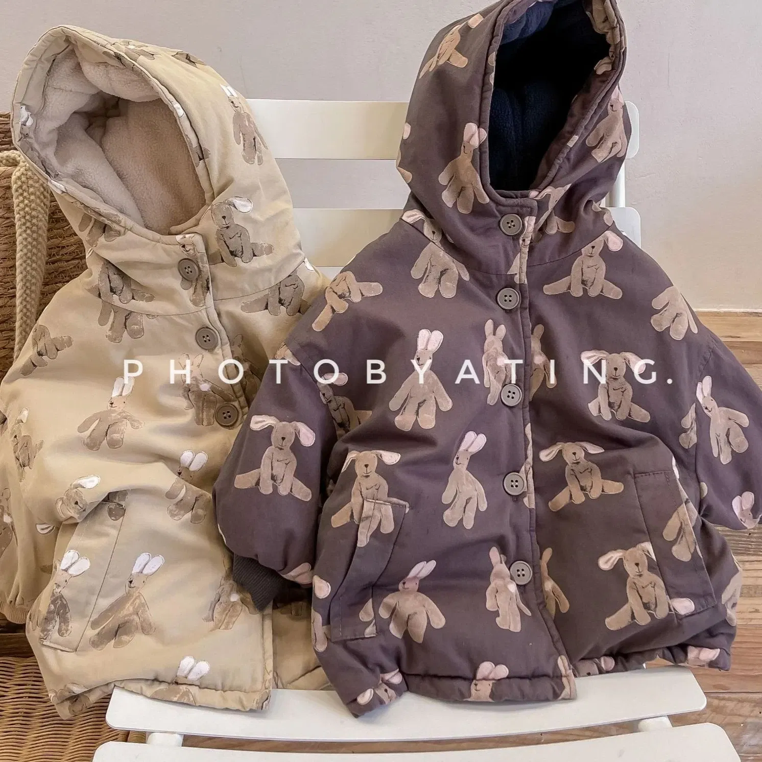 Color: Beige, Kid Size: 5T - Girls Coat 2025 Autumn and Winter New Children's Clothing Korean Wind Girl Baby Cotton Printed Down Jacket Casual Simple Daily