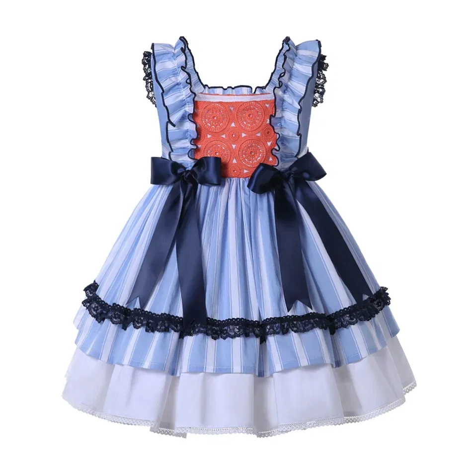 Color: MULTI, Kid Size: 8 - Pettigirl Summer Children Blue Stripe Baby Girls Princess Dresses for Evening Wedding Party Kids Birthday Gifts 2345681012 Years