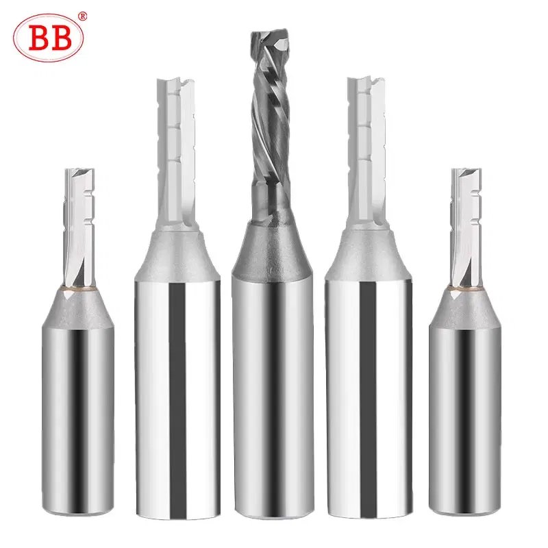 Cutting Edge Length: 13mm, Dimensions: 3.175*1*3 - BB Straight Slot Milling Cutter CNC Wood Engraving Machine Mill Rough Shape TCT Coated Edge D 6mm 8mm 2T 3T 4F Shank 1/2 12.7mm