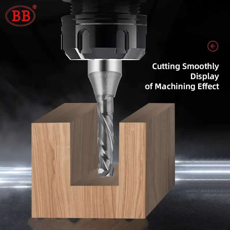 Cutting Edge Length: 13mm, Dimensions: 3.175*1*3 - BB Straight Slot Milling Cutter CNC Wood Engraving Machine Mill Rough Shape TCT Coated Edge D 6mm 8mm 2T 3T 4F Shank 1/2 12.7mm