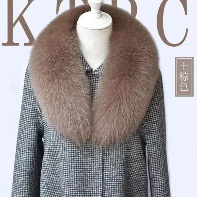 Color: Dark Brown, Size: S - Winter Real Fox Fur Collar Woman Furry Natural Raccoon Fur Scarf Shawls Luxury Neck Warmer Wraps For Coat Fur Scarves Large Size