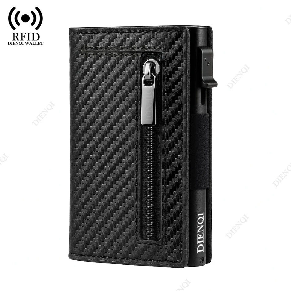 Color: black - Rfid Credit Card HolderMen Wallets Luxury Money Bag Purse Metal Aluminium Slim Thin Small Smart Minimalistic Wallets for Men