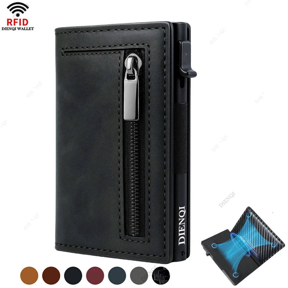 Color: black - Rfid Credit Card HolderMen Wallets Luxury Money Bag Purse Metal Aluminium Slim Thin Small Smart Minimalistic Wallets for Men