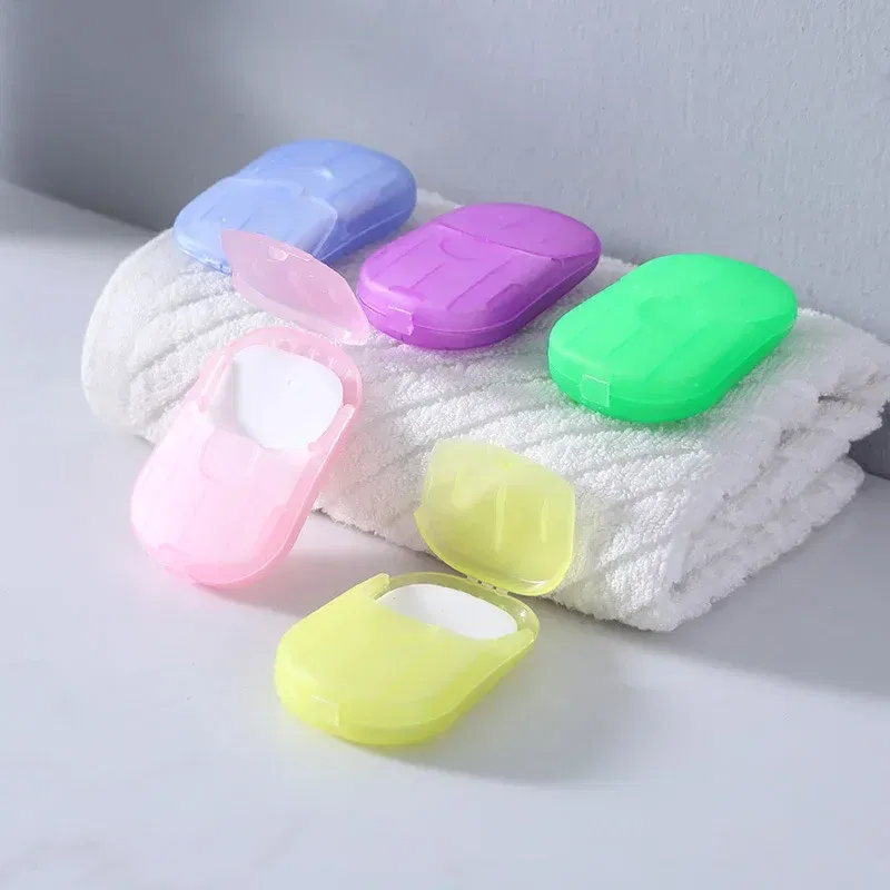 Color: WHITE - New Portable Mini Disposable Soap Paper Travel Soap Paper Washing Hand Bath Clean Scented Slice Sheets Mini Clean Soap Tablets