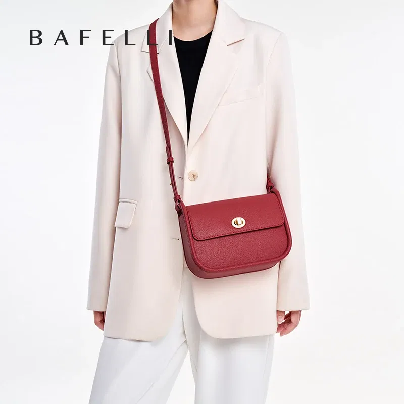 Color: Blue - BAFELLI 2024 WOMEN'S NEW TREND LEATHER SADDLE BAGS FASHION STYLE ORIGINAL DESIGNER LUXURY BRAND CASUAL CROSSBODAY PURSE SHOULDER